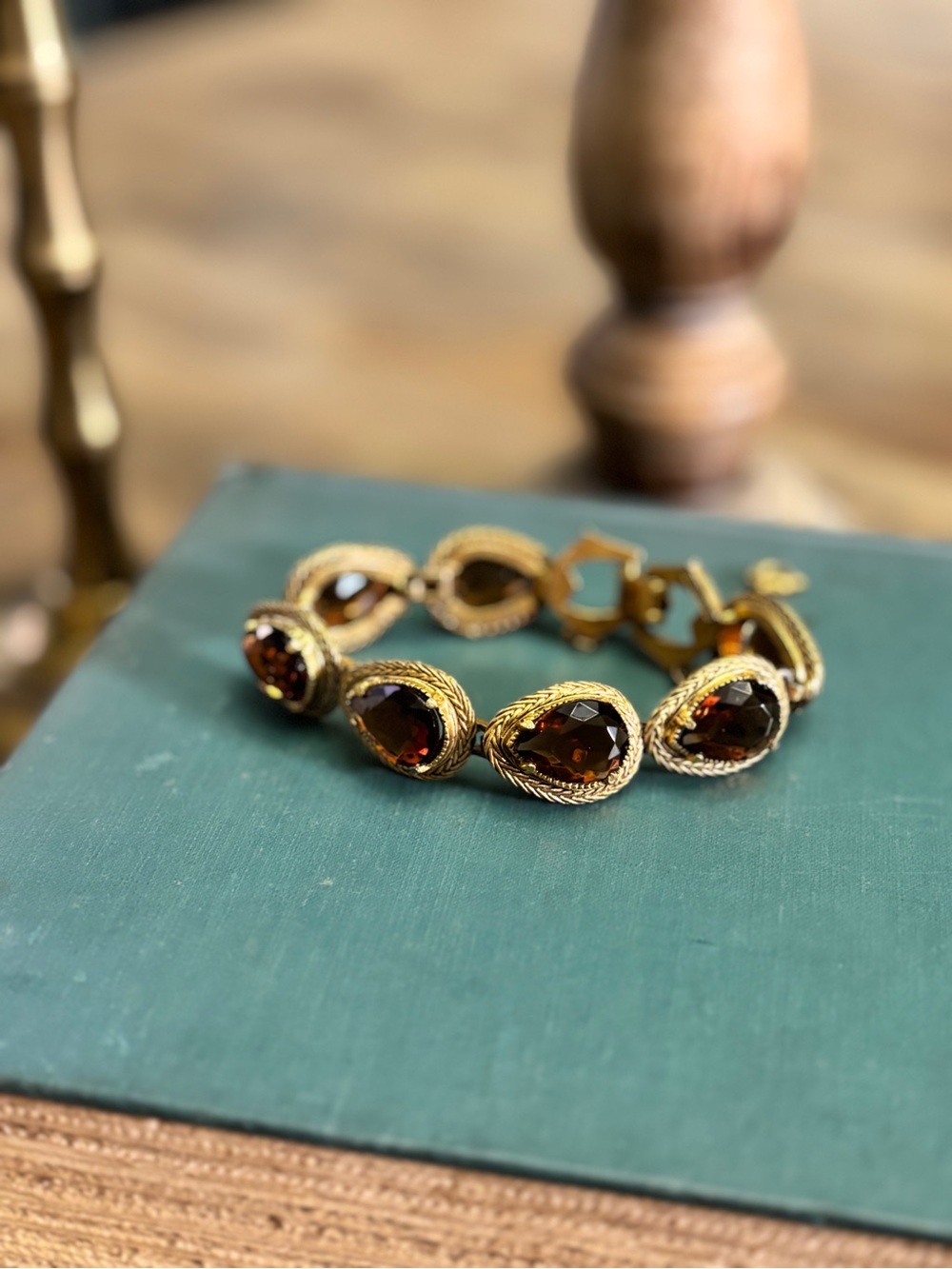 Vintage Florenza Gold & Amber Teardrop Bracelet